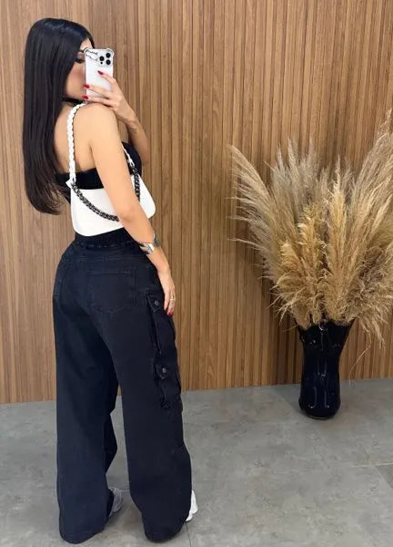 Blusa Jeans Assimétrico Alcance - Preto