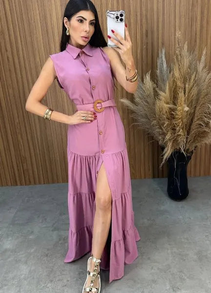 Vestido Olivia C/Cinto - Rosa Chá