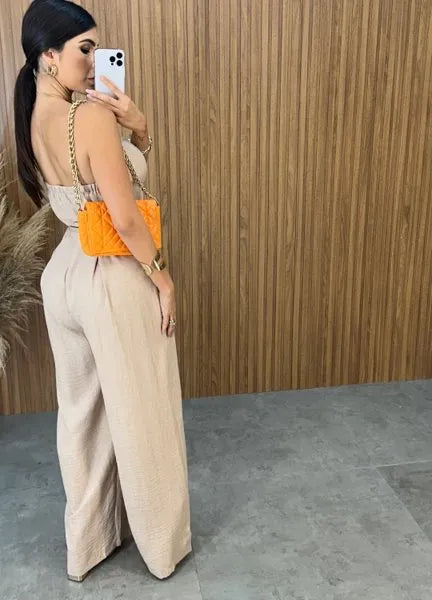 Macacão Pantalona Botões - Nude