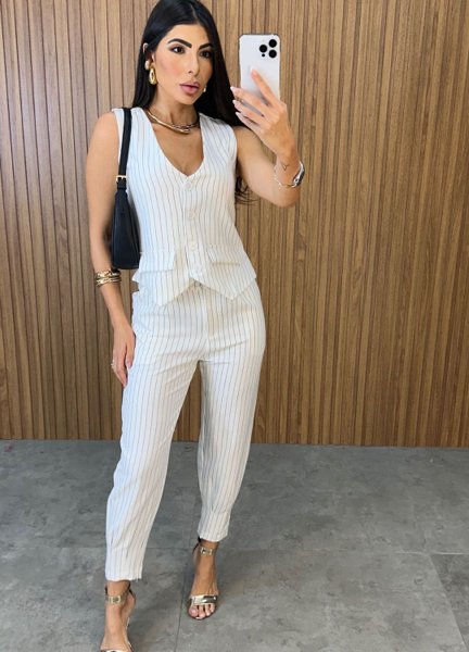 Conjunto Sara Risca De Giz - Branco