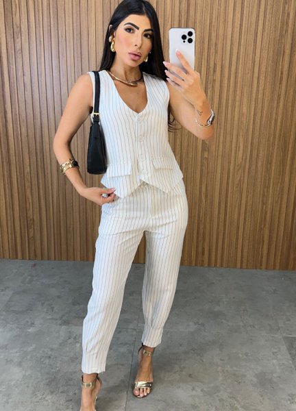 Conjunto Sara Risca De Giz - Branco