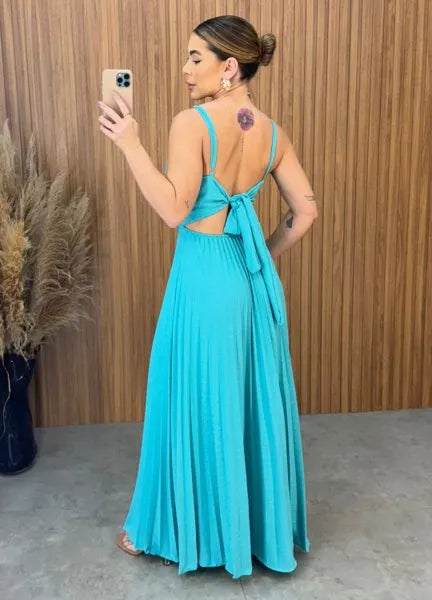Vestido plissado - Verde Agua