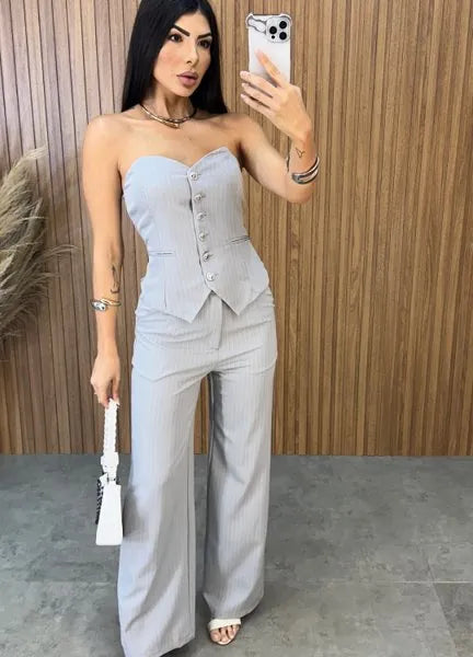 Conjunto Giulia Risca de Giz - Cinza
