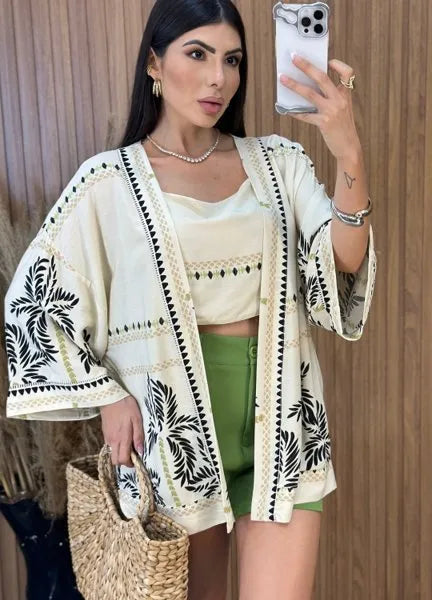 Conjunto Kimono Verão - Off/Preto