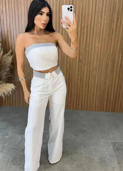 Conjunto Bicolor Mya - Off/Cinza