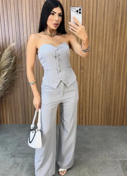 Conjunto Giulia Risca de Giz - Cinza