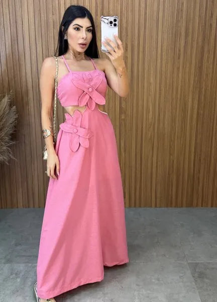 Vestido Vanessa Flower - Rosa