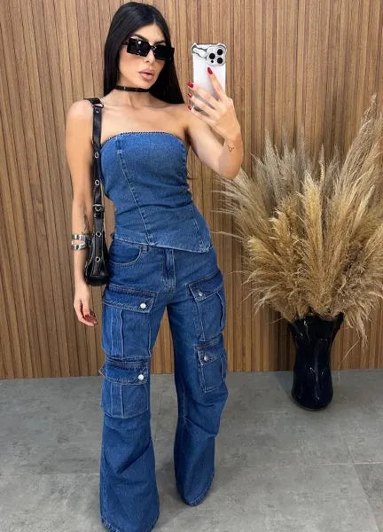 Blusa Jeans Assimétrico Alcance - Lavagem Escura
