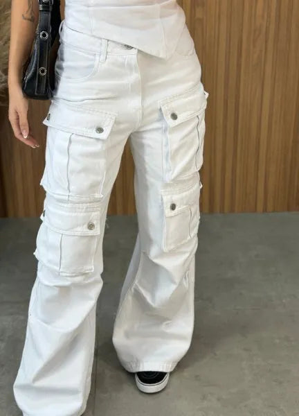 Calça Jeans Cargo Alcance - Branca