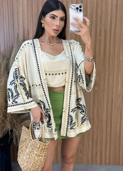 Conjunto Kimono Verão - Off/Preto
