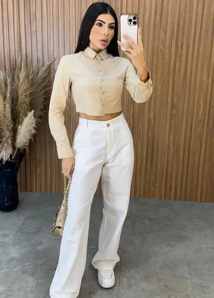 Camisa Cropped Malu - Nude