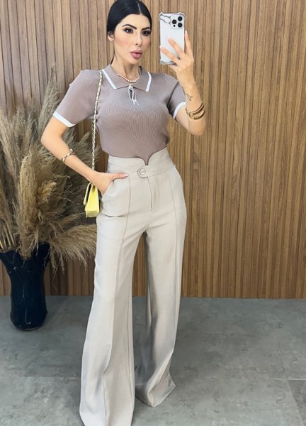 Calça Pantalona Amabel - Areia