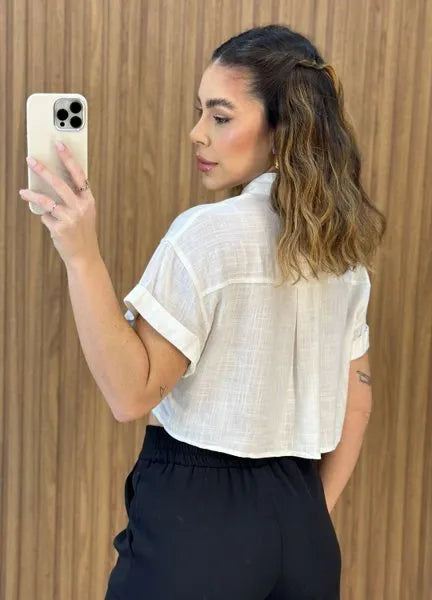 Camisa Cropped Linho - Off