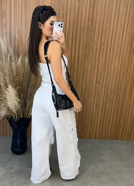 Calça Jeans Cargo Alcance - Branca