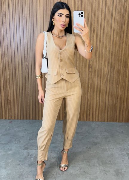 Conjunto Sara Risca De Giz - Nude