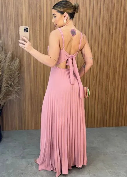 Vestido plissado - Rosa Chá