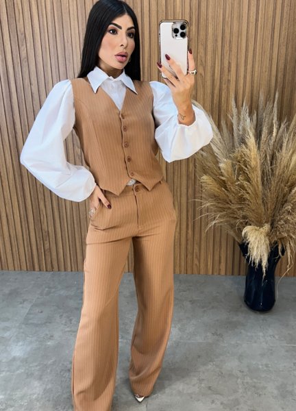 Conjunto Katty Risca de Giz - Nude