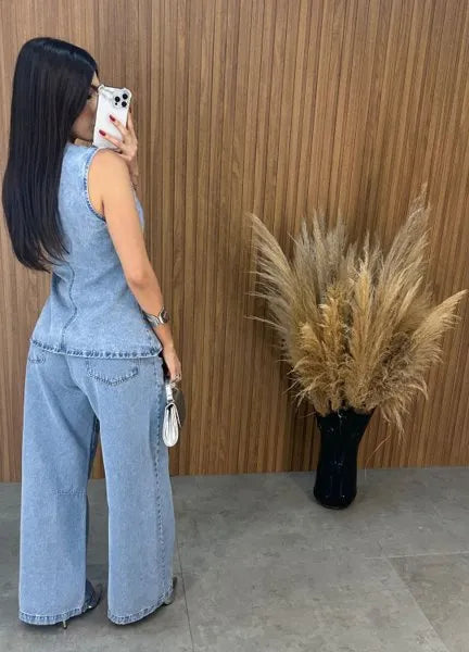 Calça Jeans Wide Leg Alcance - Lavagem Média