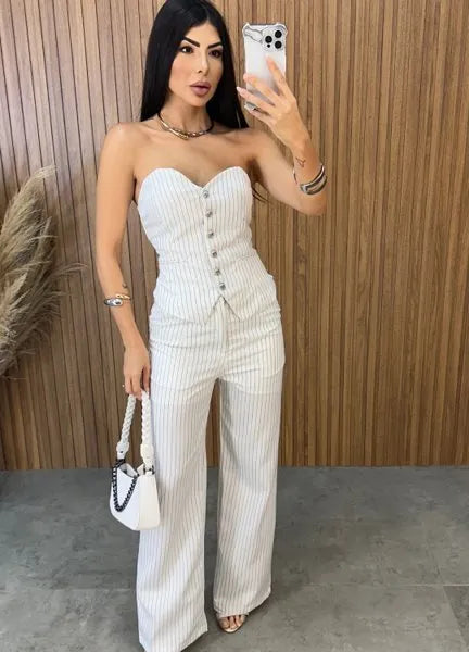Conjunto Giulia Risca de Giz - Branco