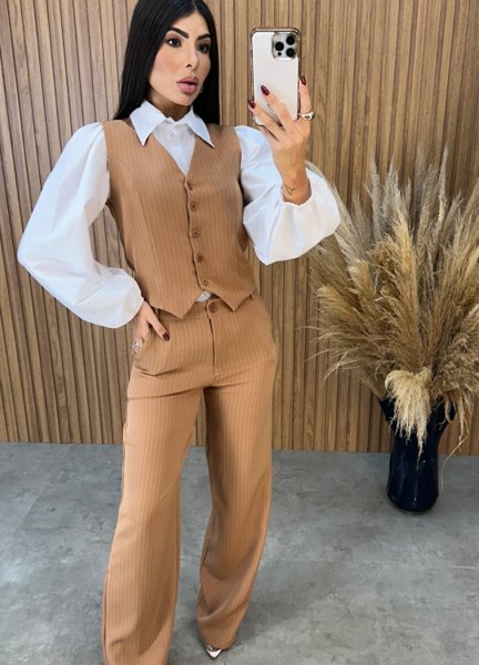 Conjunto Katty Risca de Giz - Nude