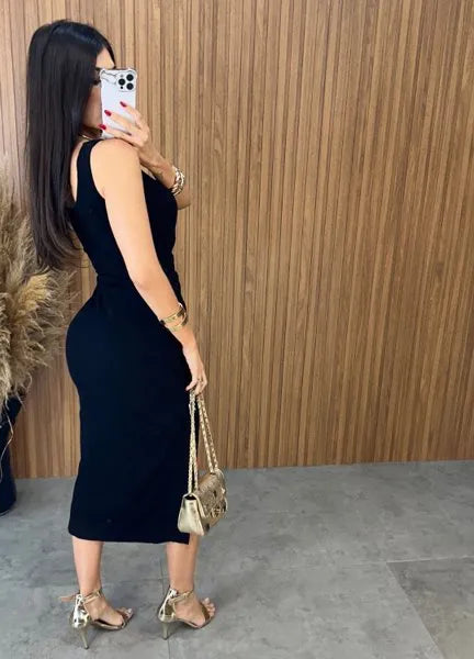 Vestido Midi Regata Nó - Preto