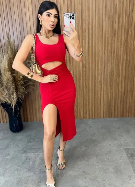 Vestido Midi Regata Nó - Vermelho