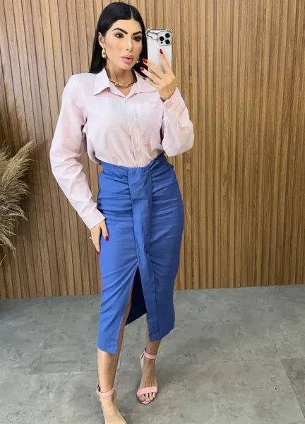 Camisa Linho Mavie - Rosa Chá