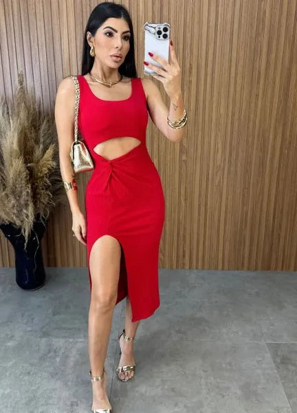 Vestido Midi Regata Nó - Vermelho