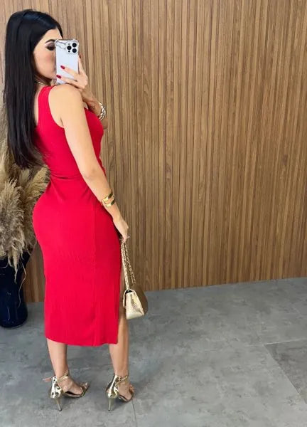 Vestido Midi Regata Nó - Vermelho