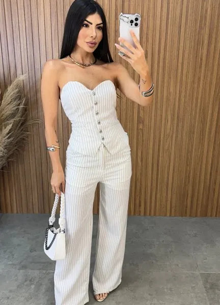 Conjunto Giulia Risca de Giz - Branco