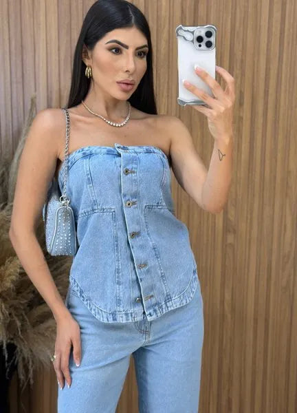Blusa Jeans Camila - Lavagem Clara