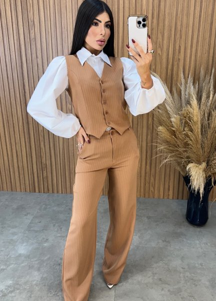 Conjunto Katty Risca de Giz - Nude