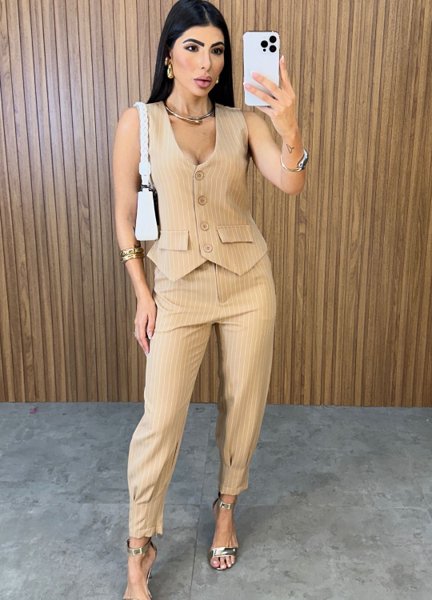 Conjunto Sara Risca De Giz - Nude