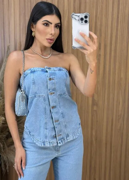 Blusa Jeans Camila - Lavagem Clara