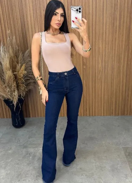 Calça Jeans Flare Elastano - Lavagem Escura