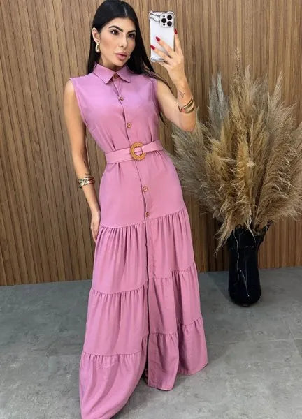 Vestido Olivia C/Cinto - Rosa Chá