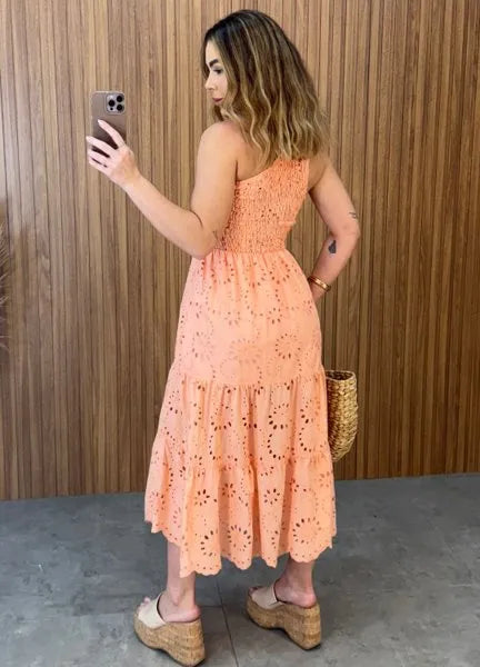 Vestido Nula Manga Laise - Salmão