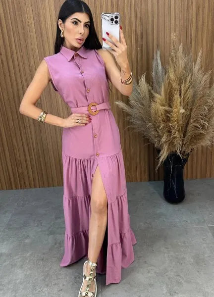 Vestido Olivia C/Cinto - Rosa Chá