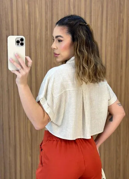Camisa Cropped Linho - Cru