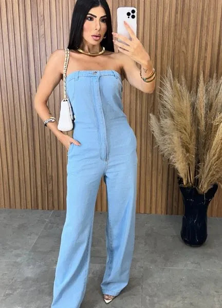 Macacão Jeans Virgínia - Lavagem Clara