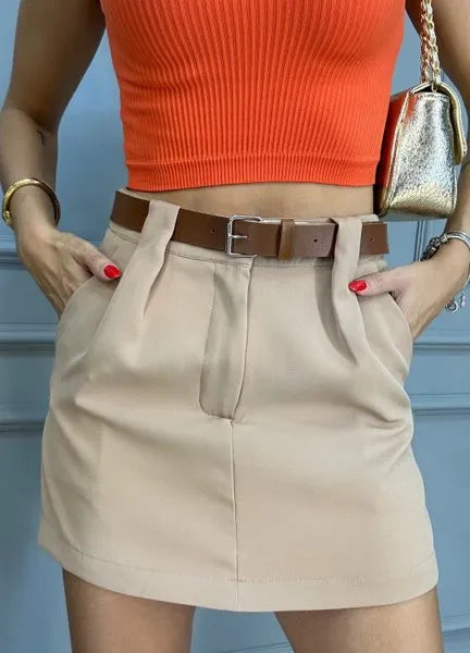 Short/Saia Glam Alfaiataria - Areia