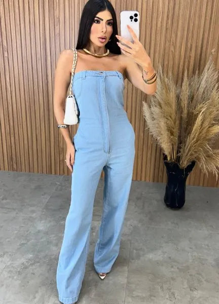 Macacão Jeans Virgínia - Lavagem Clara