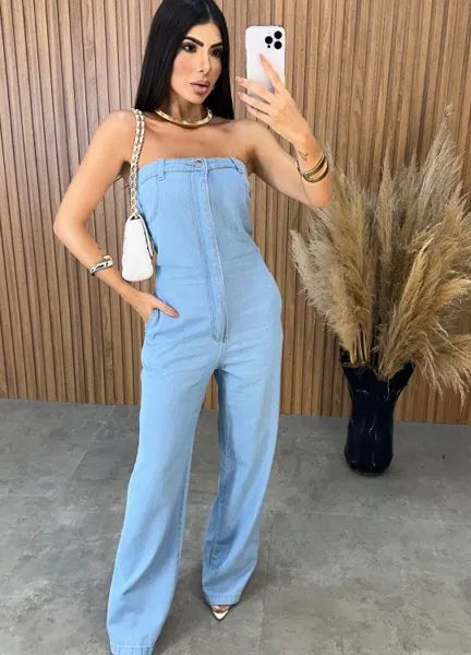 Macacão Jeans Virgínia - Lavagem Clara