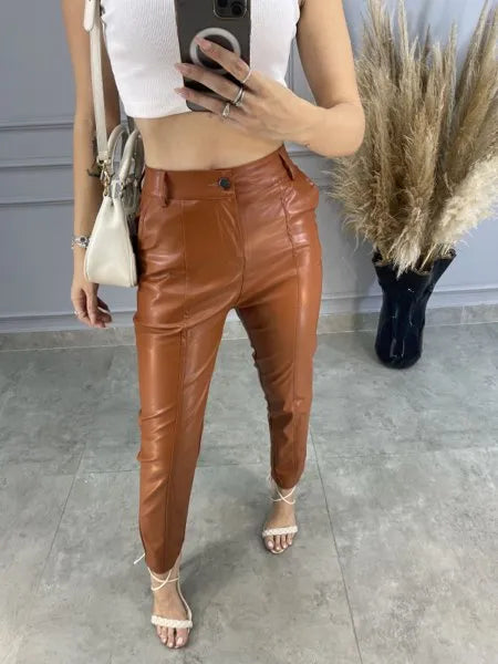 Calça Mônaco Couro Eco - Caramelo