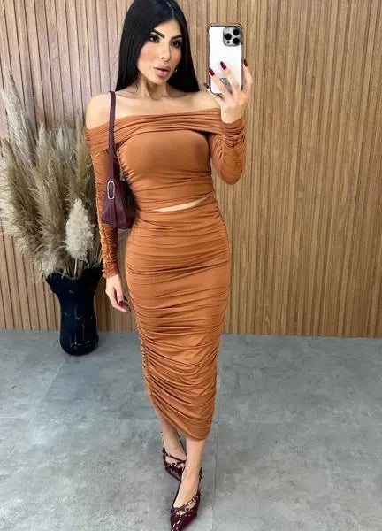Conjunto Lara Drapeado - Caramelo