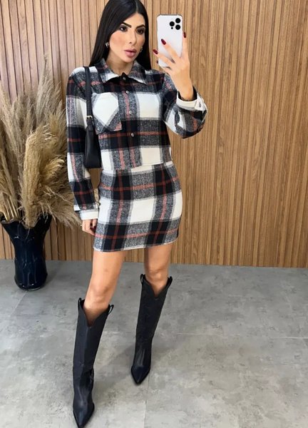 Conjunto Paris Xadrez Flanelado - Preto
