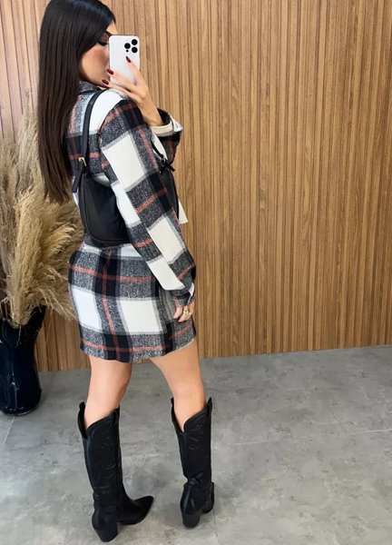 Conjunto Paris Xadrez Flanelado - Preto
