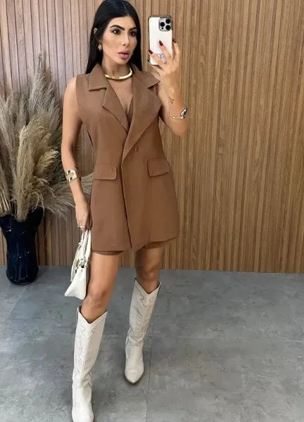 Macaquinho Fashionista Linho - Nude