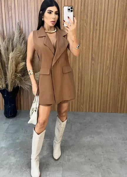 Macaquinho Fashionista Linho - Nude
