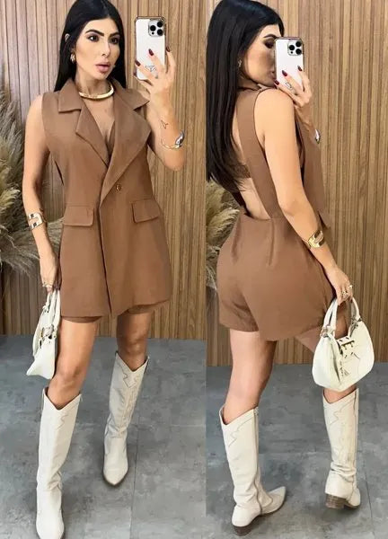 Macaquinho Fashionista Linho - Nude